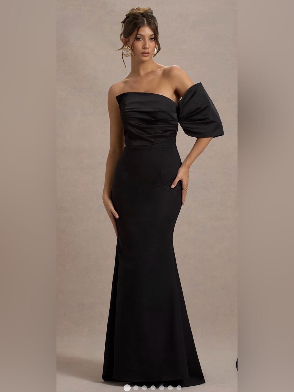 Club L London Black One-Shoulder Evening Gown with Statement Puff Sleeve